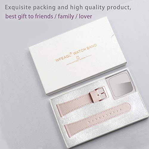 WFEAGL for Fitbit Versa Bands, Top Grain Leather Replacement Strap for Fitbit Versa/Versa 2 /Versa Lite/Versa SE Fitness Smart Watch (PinkSand Band+ Rosegold Buckle)
