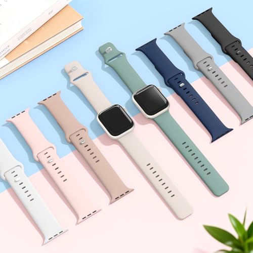 10 Pack Silicone Bands Compatible with Apple Watch 38mm 40mm 41mm 42mm 44mm 45mm 46mm 49mm Women Men, Soft Waterproof Replacement Wrist Sport Band for iWatch Series 11 10 9 8 7 6 5 4 3 2 1 SE Ultra