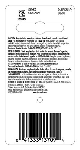Duracell 379 Silver Oxide Button Battery, 1 Count Pack, 379 1.5 Volt Battery, Long-Lasting for Watches, Medical Devices, Calculators, and More