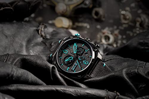 AVI-8 Mens 45mm Hawker Hunter Retrograde Chronograph Blue Diamond Japanese Quartz Pilot Watch with Leather Strap AV-4052-05