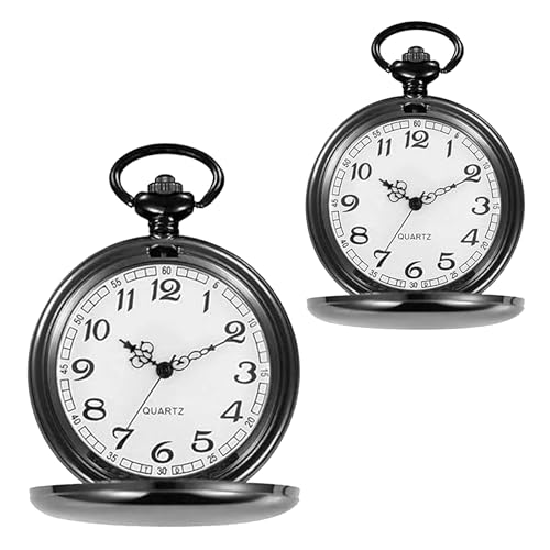 alladaga Set of 2 Classic Pocket Watch with Chain for Men and Women (Black Black)