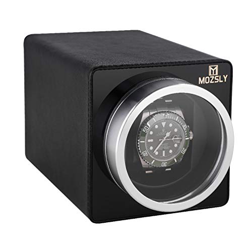 MOZSLY Watch Winder for Single Automatic Watches with Quiet Motor 12 Rotation Mode Setting Leather Black
