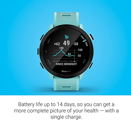 Garmin Forerunner 55, GPS Running Watch with Daily Suggested Workouts, Up to 2 weeks of Battery Life, Aqua One Size (Renewed)