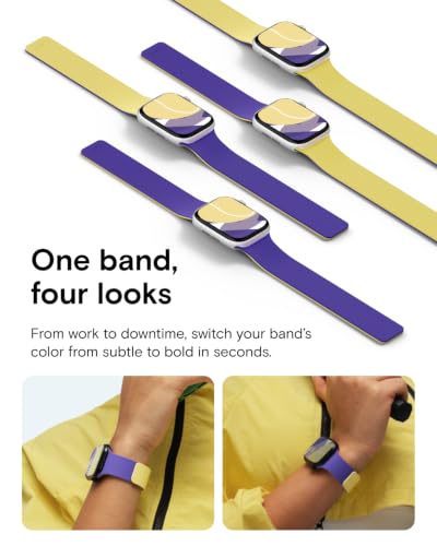MOFT Snap Duo Watch Bands Compatible with Apple Watch,Magnetic Wear,Duo-Color&Soft Silicone,iWatch Bands for Ultra 3/2/1,Series 11/10/9/8/7/SE/6/5/4/3/2/1,42/44/45/46/49mm,Strike YellowxPoise Purple