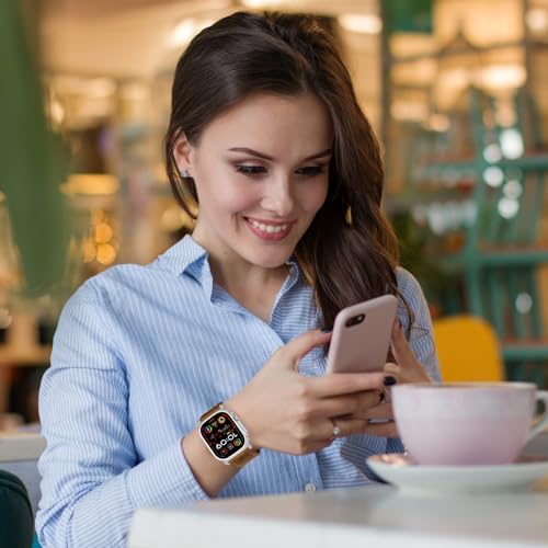 UUPWPOKT Leather Band Compatible with Apple Watch Ultra 3/2/1 Band 49mm 46mm 45mm 44mm 42mm Men, Genuine Leather Strap for iWatch Ultra Series 11 10 9 8 7 6 5 4 3 2 1 SE 3/2/1, Retro Brown/Titanium