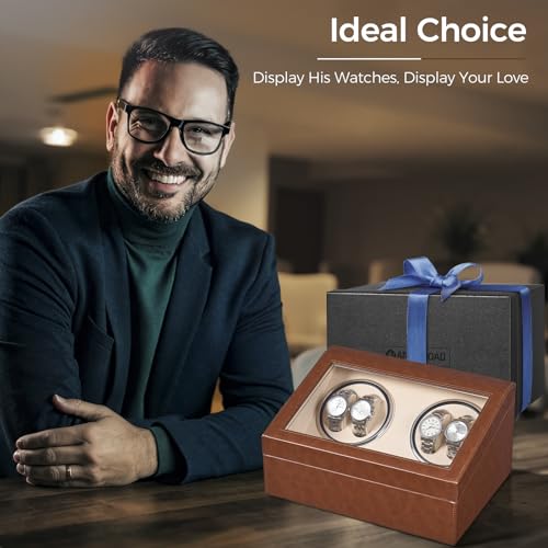 ANWBROAD Watch Winder for Automatic Watches, Automatic Watch Winder Box with 4 Watch Rotator and 6 Extra Storages, 4 Watch Winder with Japanese Quiet Motor, Watch Winders for Men & Women, UJWW012Z