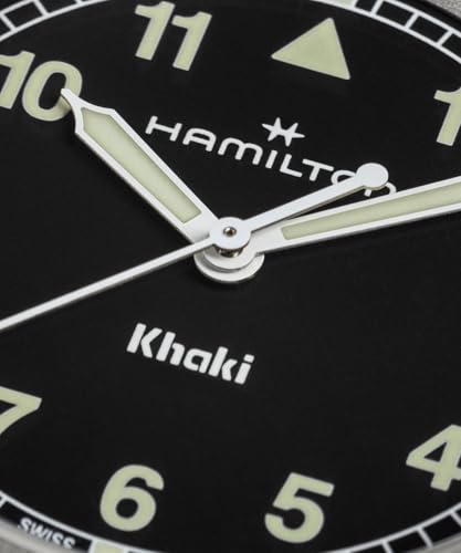 Hamilton Khaki Field Khaki Quartz Men's Watch, 33mm Stainless Steel Case, Swiss Made, Black Dial Analog Wrist Watch for Men, 50m Waterproof, Sapphire Crystal, Stainless Steel Strap