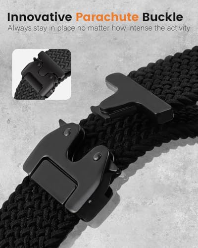 BandRain Compatible with Samsung Galaxy Watch Ultra Bands 47mm, Upgrade Parachute-style Buckle, Stretchy Braided Sport Strap for Galaxy Watch 7 Ultra Band 2024 Men Women (Black)