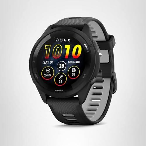 Garmin Forerunner 265 Running Smartwatch, Colorful AMOLED Display, Training Metrics and Recovery Insights, Black and Powder Gray