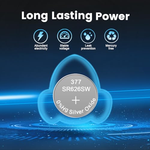 10 Count SR626SW Watch Battery, 377 376 AG4 1.55V Silver Oxide Batteries