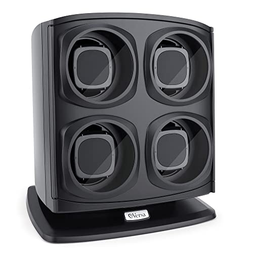 Versa [Newly Updated] Quad Watch Winder in Black - Independently Controlled Settings - Multiple Direction and Timer Settings - Adjustable Watch Pillow - Plenty of Space for Large Watches - No Magnets
