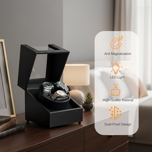 Anyasun Watch Winder for Automatic Watches,3 Watch Winder Box with LED Display, Ultra Quiet Japanese Motor,4 Rotation Modes,Watch Shark for Men & Women,USB-C Power