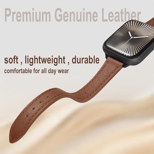 SEURE 2-pack Leather Band Compatible with Apple Watch Bands for women 38mm 40mm 41mm 42mm 44mm 45mm 46mm,Top Genuine Leather Wristband Slim Thin Strap for iWatch SE Series 11/10/9/8/7/6/5/4/3/2/1