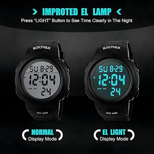 MJSCPHBJK Mens Digital Sports Watch, Waterproof LED Screen Large Face Military Watches for Men