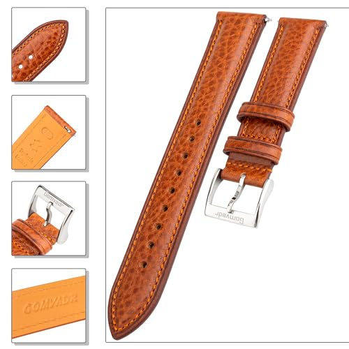 Gomvadr Italian Leather Watch Band Tuscany Natural Vegetable-Tanned Leather Strap,18mm 19mm 20mm 21mm 22mm XL XXL Quick Release Replacement Watch Straps for Men and Women, Thick and Soft (Cognac / Silver Buckle, 20mm-Standard)