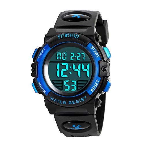 YFWOOD Kids Digital Watch for Boys 5-15, Toddler Watch Waterproof Outdoor Sport Watches, Children Electronic Analog Quartz Wrist Watches with Silicone Band Luminous Alarm Stopwatch, Christmas Birthday Gift for Kids