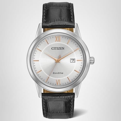 Citizen Men's Eco-Drive Classic Watch in Stainless Steel with Black Leather Strap, Silver Dial (Model: AW1236-03A)