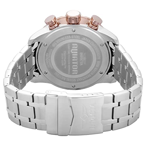 Invicta Men's Aviator Analog Display Japanese Quartz Watch, Rose Gold, Stainless Steel, 48mm