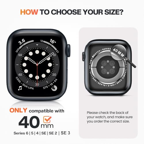 Goton Privacy Waterproof Case Compatible for Apple Watch Screen Protector 40mm Series 6/5/4, SE 3/2/1, Anti Spy Face Cover Back Bumper for iWatch Accessories