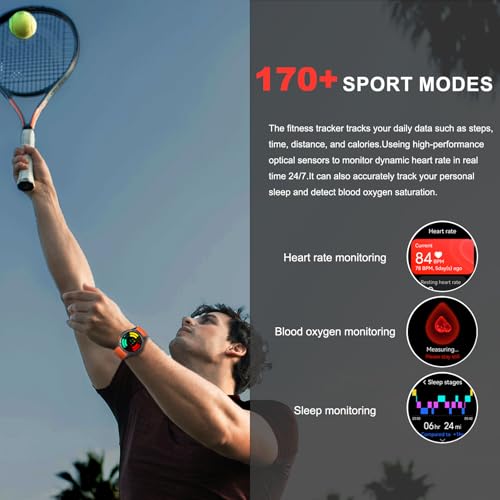 Military Smart Watches Built-in GPS, 170+ Sport Modes for Men with Flashlight, Smartwatch for Android Phones and iPhone, 1.43" AMOLED Screen Bluetooth Call Compass Altimeter (Black & Orange (2 Bands))
