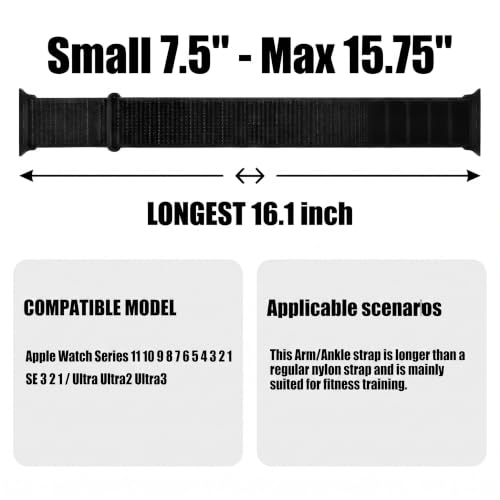 Arm/Ankle Band Compatible with Apple Watch 38mm 40mm 41mm 42mm 44mm 45mm 46mm 49mm for Women Men, Adjustable and Breathable Nylon Armband/Ankle Strap for iWatch SE3 2 1 Ultra Ultra2 Ultra3 Series 11 10 9 8 7 6 5 4 3 2 1