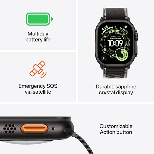 Apple Watch Ultra 3 [GPS + Cellular 49mm] Running & Multisport Smartwatch w/Rugged Titanium Case w/Black Titanium Milanese Loop - L. Satellite Communications, Advanced Health & Fitness Tracking
