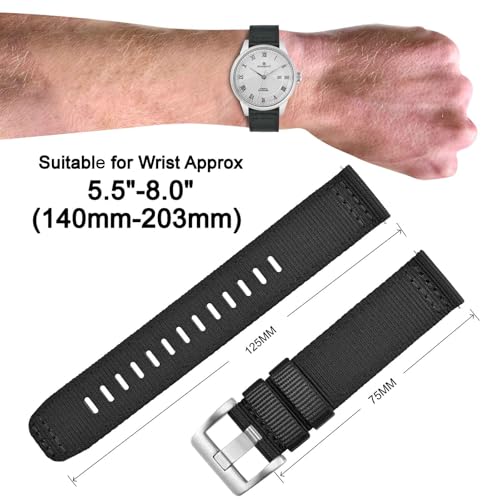 ANNEFIT Quick Release Watch Bands 20mm, Military Nylon Watch Strap for Men, Heavy Duty Stainless Steel Brushed Silver Buckle (Black)