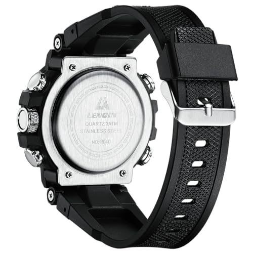 LN LENQIN Mens Watches Digital Military Watch for Men Stopwatch Army Survival Tactical Sports Outdoor Big Face Waterproof Men's Wrist Watches with LED Backlight/Timer/Alarm/Date (Black)