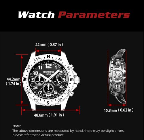 NORTH EDGE Men’s Solar Powered Watch with TPR & Nylon Strap, Quartz Analog Watch, 50M Water Resistant, 316 Stainless Steel Case, Hardened Mineral Glass, 22mm Strap