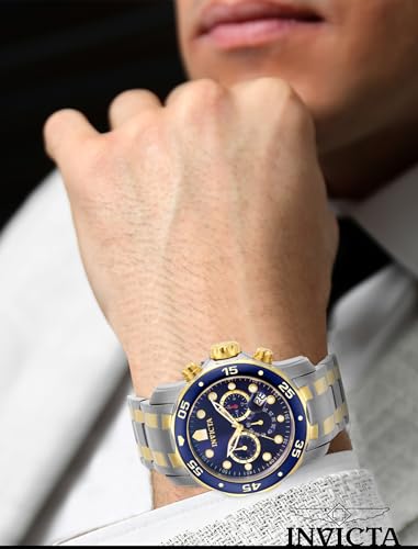 Invicta Men's Pro Diver Scuba 48mm Two Tone Stainless Steel Chronograph Quartz Watch, TT/Blue (Model: 0077)