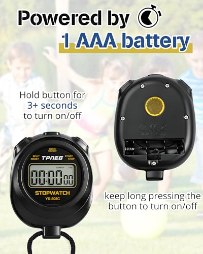 TPNEG Simple Stopwatch Timer - Easy to Use, Set Up, Read, and Carry - Large Display - On/Off, AAA Battery, No Hourly Beep - Ideal for Kids, Track and Field, Sports, Classroom - Stopwatches for Coaches