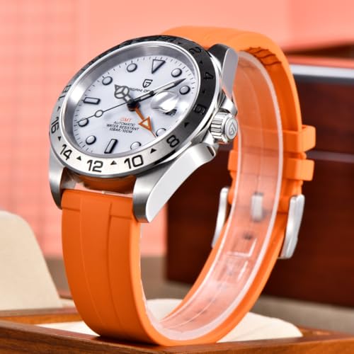 Pagani Design Watches for Men Automatic Mechanical GMT 42mm Sport Waterproof Stainless Steel Sapphire Glass Wrist Watch (Orange)