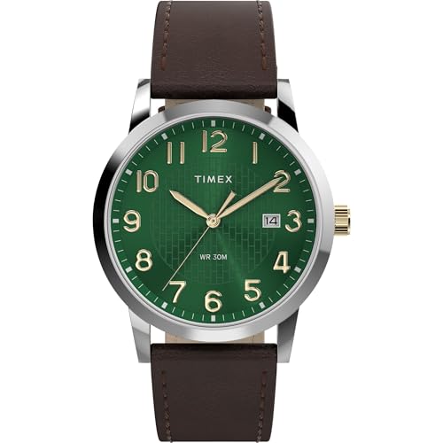 Timex Men's Main Street 38mm Watch - Brown Strap Green Dial Silver-Tone Case