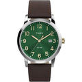 Timex Men's Main Street 38mm Watch - Brown Strap Green Dial Silver-Tone Case