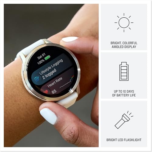 Garmin Venu 4, 41mm, Advanced Fitness Tracker GPS Smartwatch, 1.2" AMOLED Display, Built-in Flashlight, 10 Days of Battery Life, Lunar Gold with Bone Silicone Band (Watch Bundle)