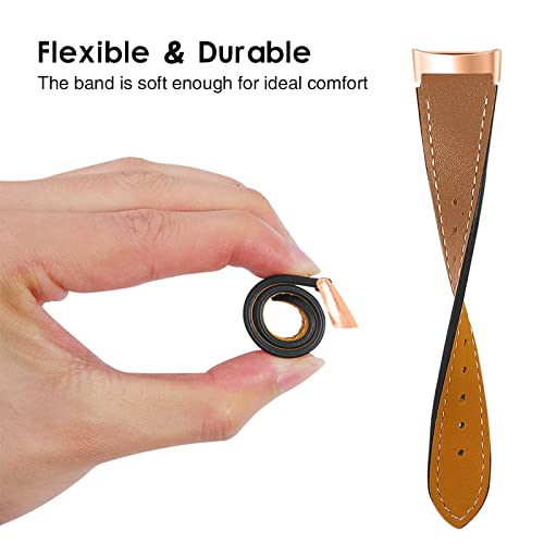 Mtozon Leather Bands Compatible with Fitbit Charge 6/Charge 5, Replacement Genuine Leather Straps for Women Men, Brown