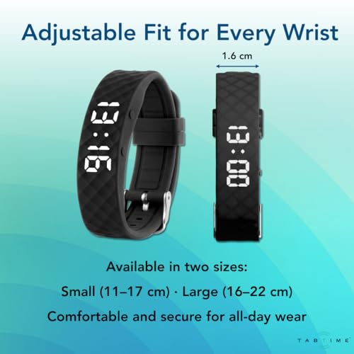 Tabtime Vibrating Alarm Wristband - Silent Alarm Watch for Adults and Kids - with up to 10 Personal Alarms or Pill Reminders per Day?