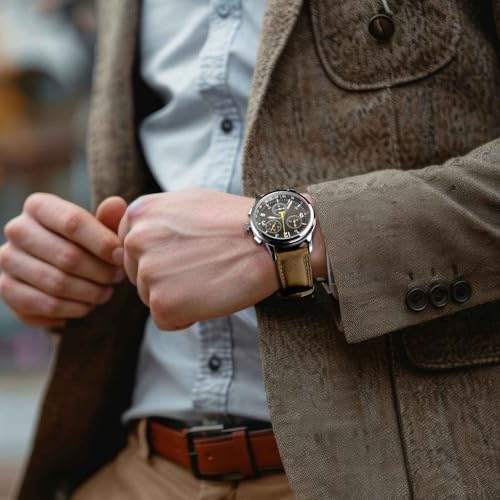 WOCCI 20mm Watch Band, Genuine Leather, Quick Release Replacement Strap, Golden Buckle (Brown)