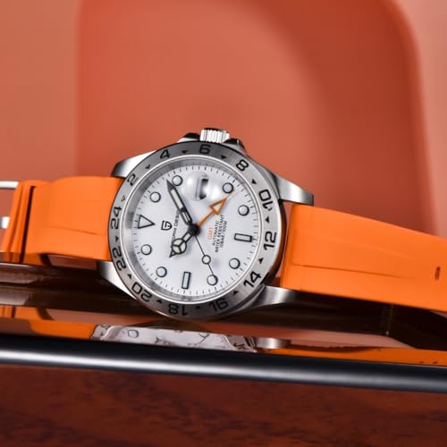 Pagani Design Watches for Men Automatic Mechanical GMT 42mm Sport Waterproof Stainless Steel Sapphire Glass Wrist Watch (Orange)