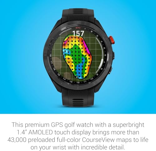 Garmin Approach S70 (Black, 47mm) Golf GPS Watch | Premium Smartwatch with AMOLED Display, Virtual Caddie & Playslike Distance | Bundle with PlayBetter Screen Protectors & Portable Charger