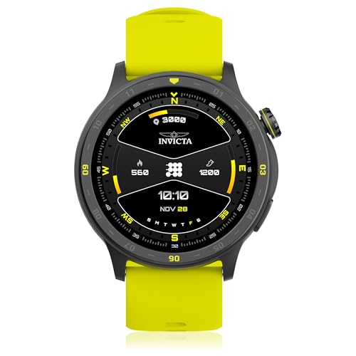 Invicta I-Tech-002 Digital Smartwatch, 1.43″ Display, Silicone Strap, Swim Tracking, 100+ Sports Modes, Bluetooth, Yellow Band, Black Case, Unisex