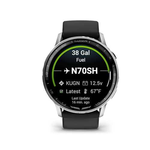 Garmin D2™ Air X15, Versatile Aviator Smartwatch with GPS, LED Flashlight, Health and Fitness Features, Aviation Weather, Built-in Microphone/Speaker, Silver with Black Silicone Band