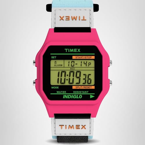 Timex Men's Classical Digital 36mm Watch - Blue Strap Digital Dial Pink Case