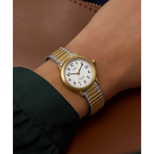 Timex Women's Easy Reader 25mm Watch – Two-Tone Case White Dial with Extra-Long Two-Tone Expansion Band