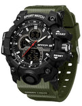 FANMIS Men's Solar Powered Casual Quartz Wrist Watch Analog Digital Multifunctional Black Sports Watch (X Army Green)