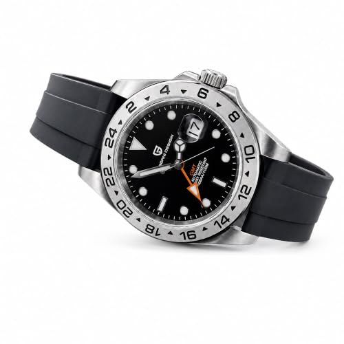 Pagani Design Watches Men GMT Automatic Self-Winding Mechanical Analog Sapphire Sports Waterproof Luminous Wrist Watch (1682 All Black Rubber)