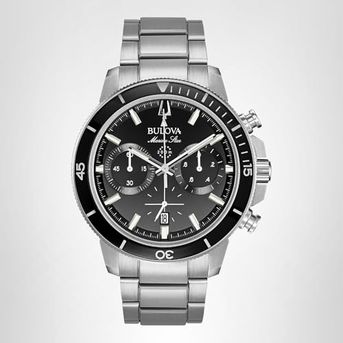 Bulova Men's Marine Star Series C Stainless Steel 6-Hand Chronograph Quartz Watch, Black Dial Style: 96B272