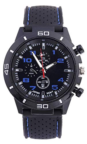 LsvtrUS Men's GT Racer Sport Watch Military Pilot Aviator Army Style Black Silicone Mens Watch