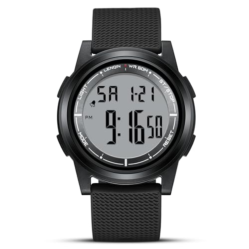 HANPOSH Mens Digital Watch Ultra Thin Minimalist Sports Waterproof Outdoor LED Screen Large Face Wrist Watches for Men with Back Light Alarm Date Stopwatch