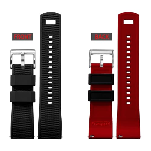 Artthurse Silicone Watch Bands Quick Release 18mm, 20mm, 22mm for Men and Women Replacement Rubber Watch Band Soft Breathable Waterproof Sport Watchbands Straps (Black Red & Silver, 22mm)